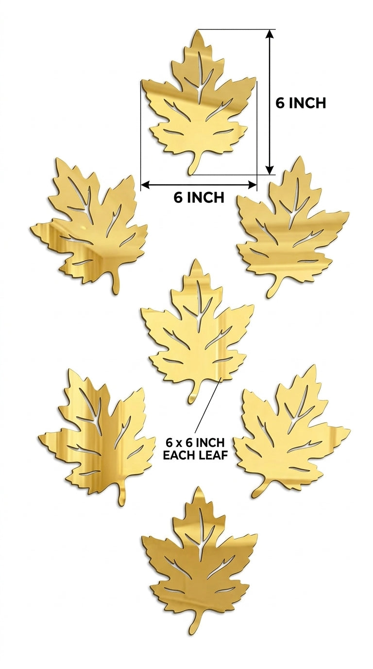 Kashmiri Leaf Wall Décor – Gold Acrylic Decorative Leaf Design, Pack of 6, 12 or 18 Pieces, 6 x 6 or 8 x 8 Inch