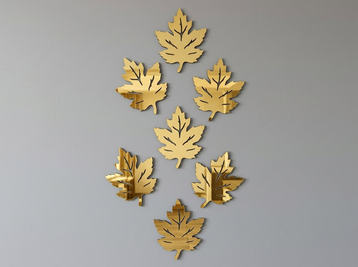 Kashmiri Leaf Wall Décor – Gold Acrylic Decorative Leaf Design, Pack of 6, 12 or 18 Pieces, 6 x 6 or 8 x 8 Inch