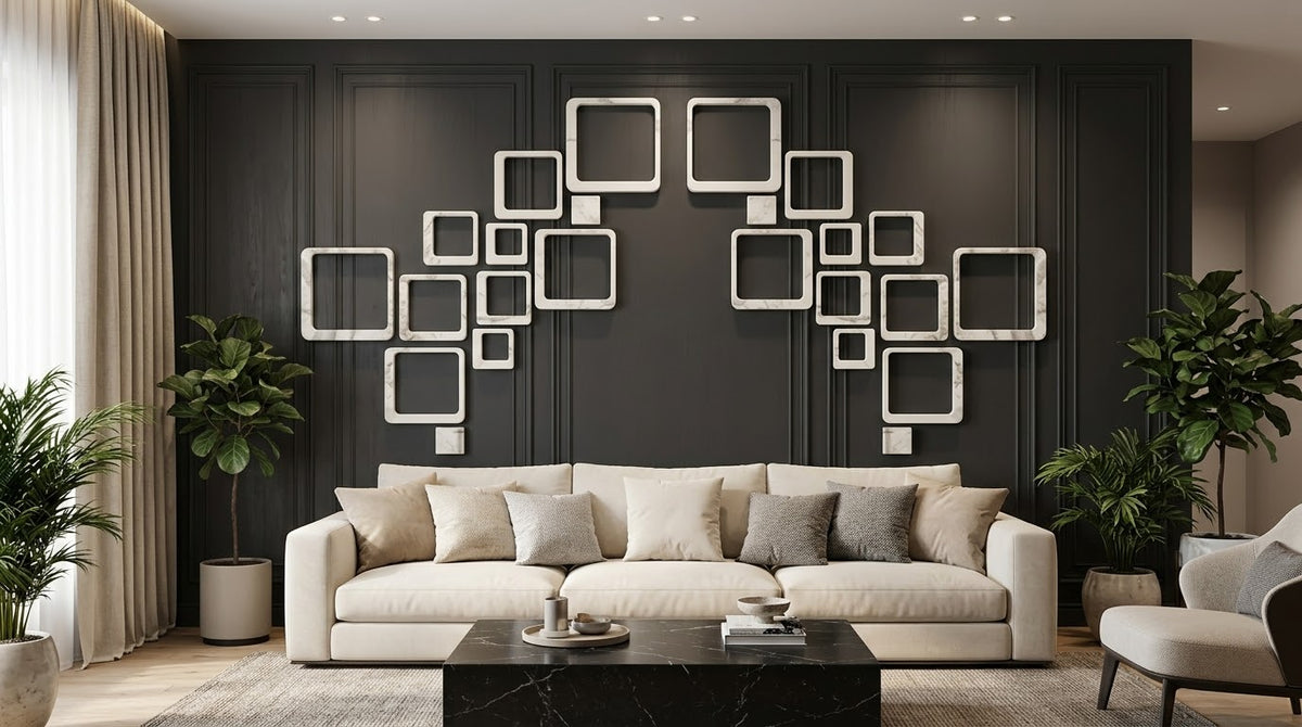 Silver & Gold Acrylic Square Hollow Wall Décor – Geometric Decorative Set of 24 Pieces, 6 x 6 Inch