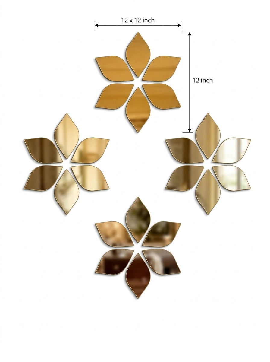 Gold Acrylic Flower Wall Décor – Decorative Floral Wall Art for Modern Home Interiors, 12 x 12 or 16 x 16 Inch